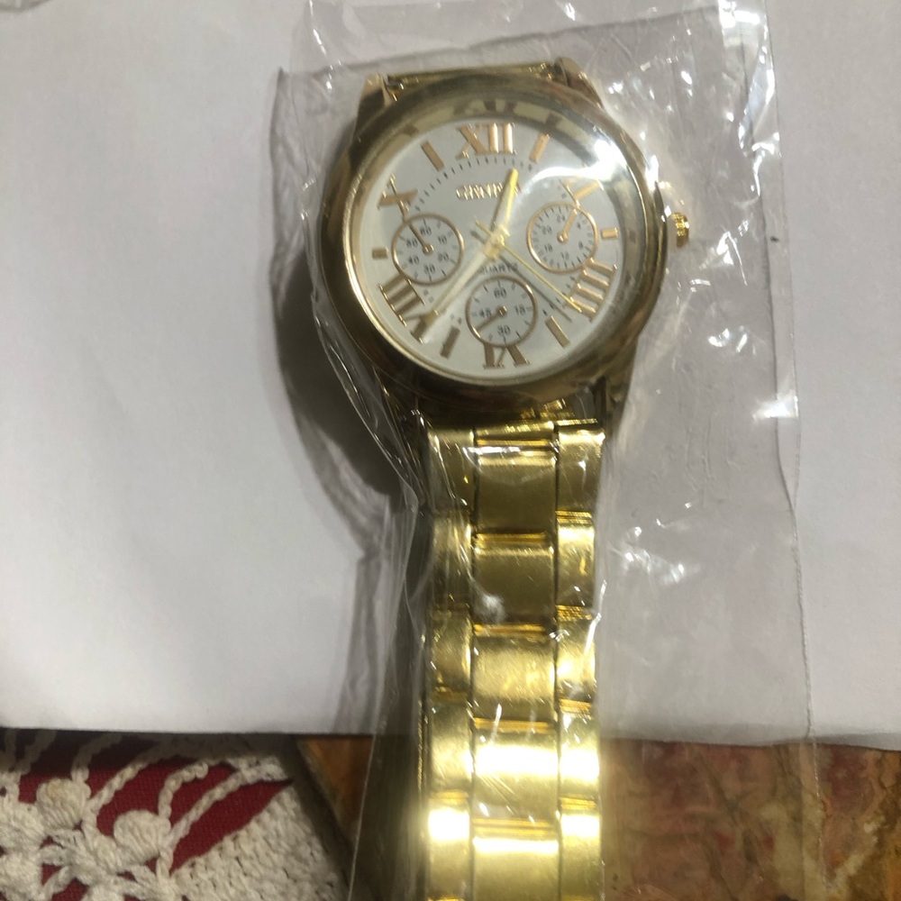Geneva Gold Watch with White Face